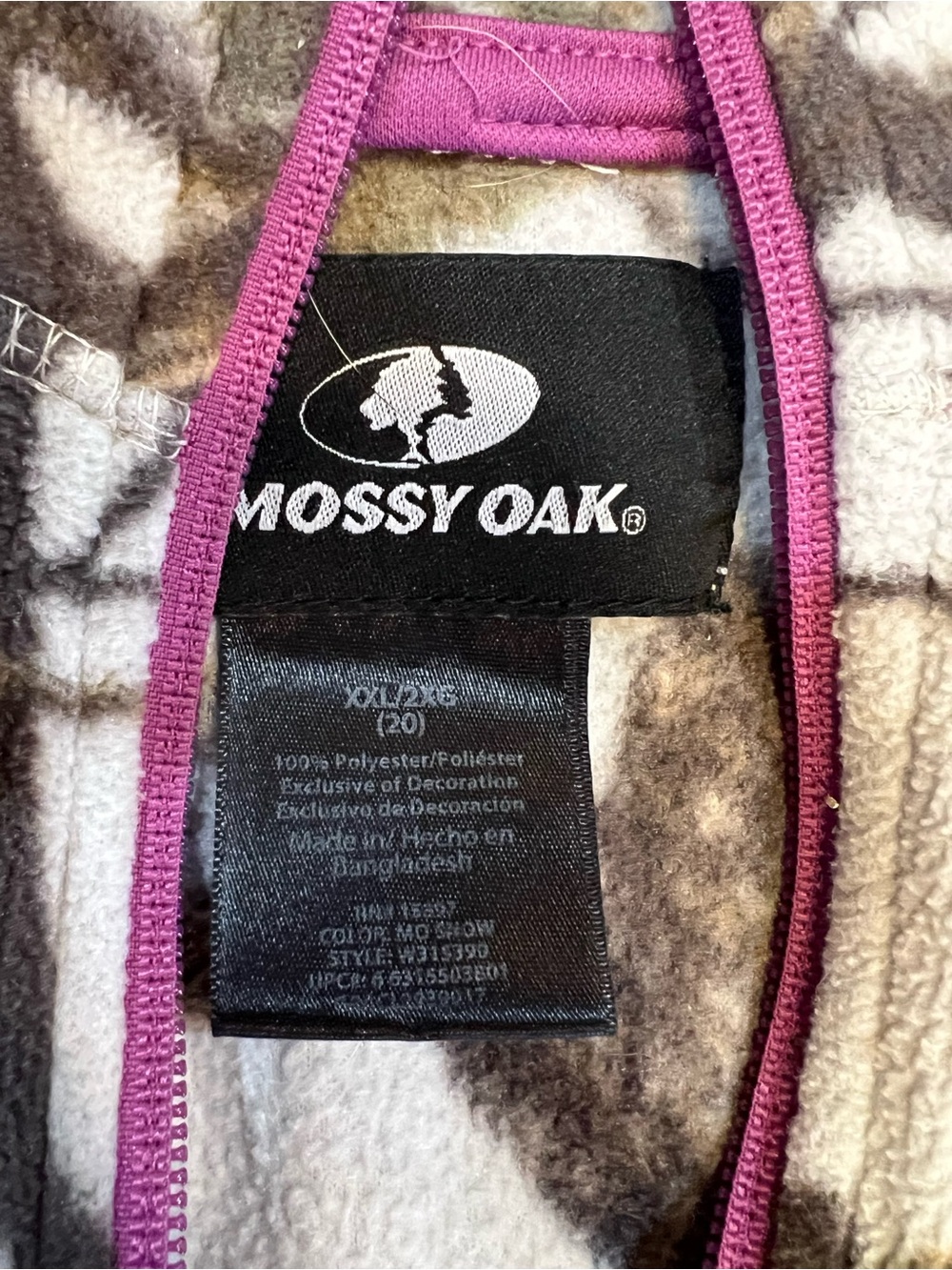 Mossy Oak Women's White, Brown & Pink Camo Fleece Pullover - Picture 2 of 3